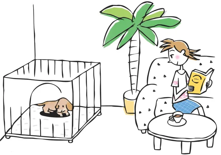 リビングにある犬用ケージ
