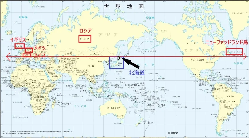 大型犬の原産国を示した地図